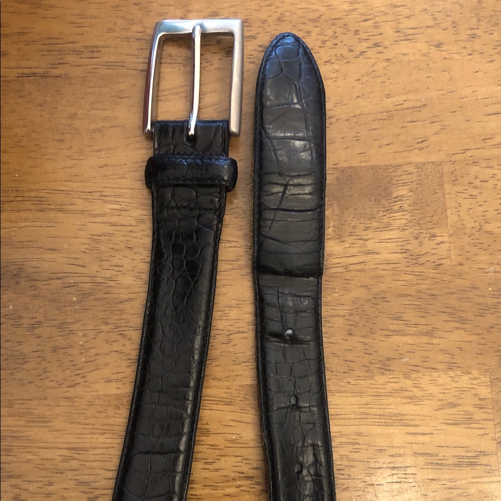 Black Crocodile Embossed Print Leather Belt With Silver Buckle